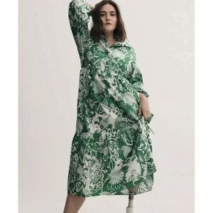 Plus Anthropolgie Maeve The Bettina Tiered Maxi Shirt Dress Green Floral 2X